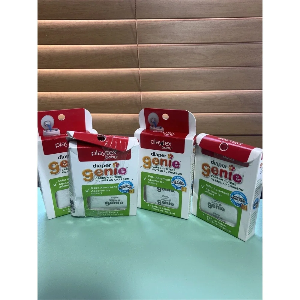 4 Packs of Diaper Genie Carbon Filters, Odor Absorbent Tray Refill, Playtex Baby